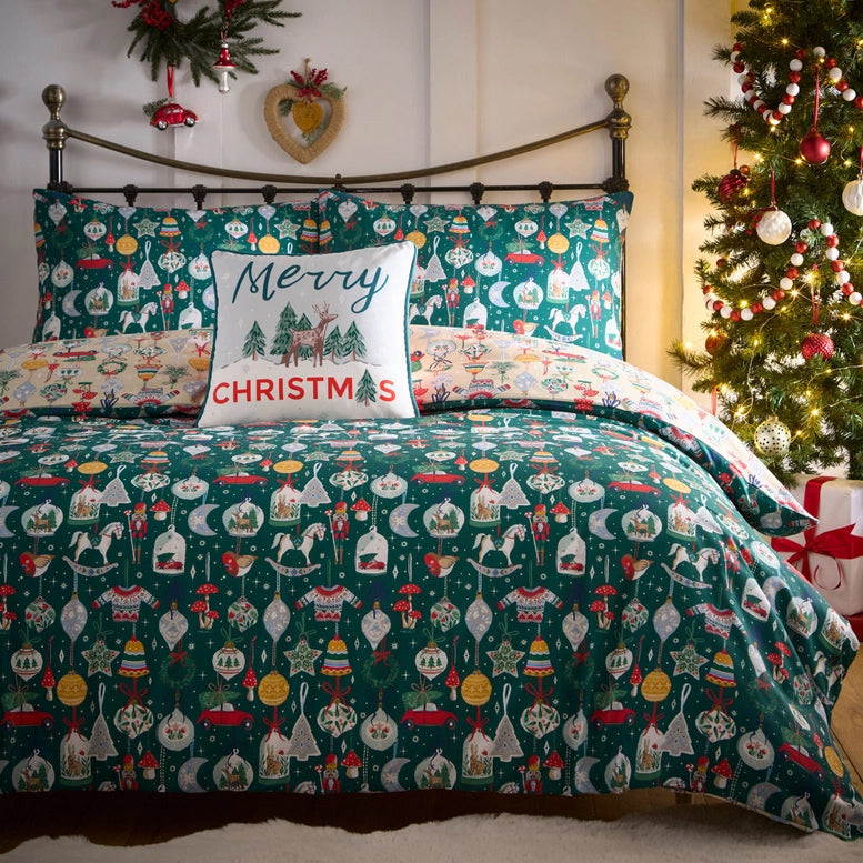 Viv! Christmas Duvet Cover Set - Christmas Ornaments - Reversible
