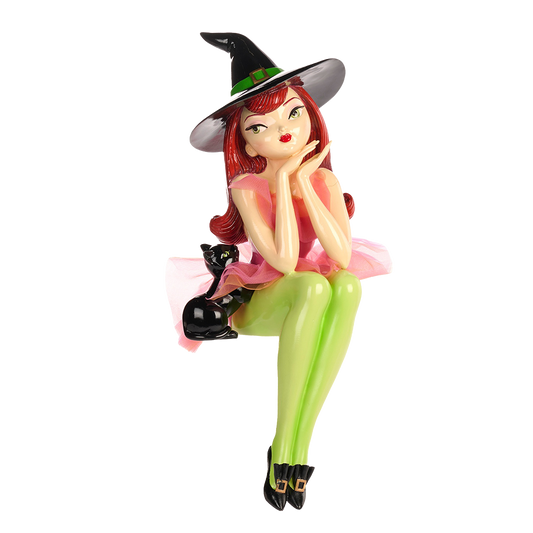 Goodwill M&G Halloween Decoratie Beeld - Zittende Heks met Kat - 59cm