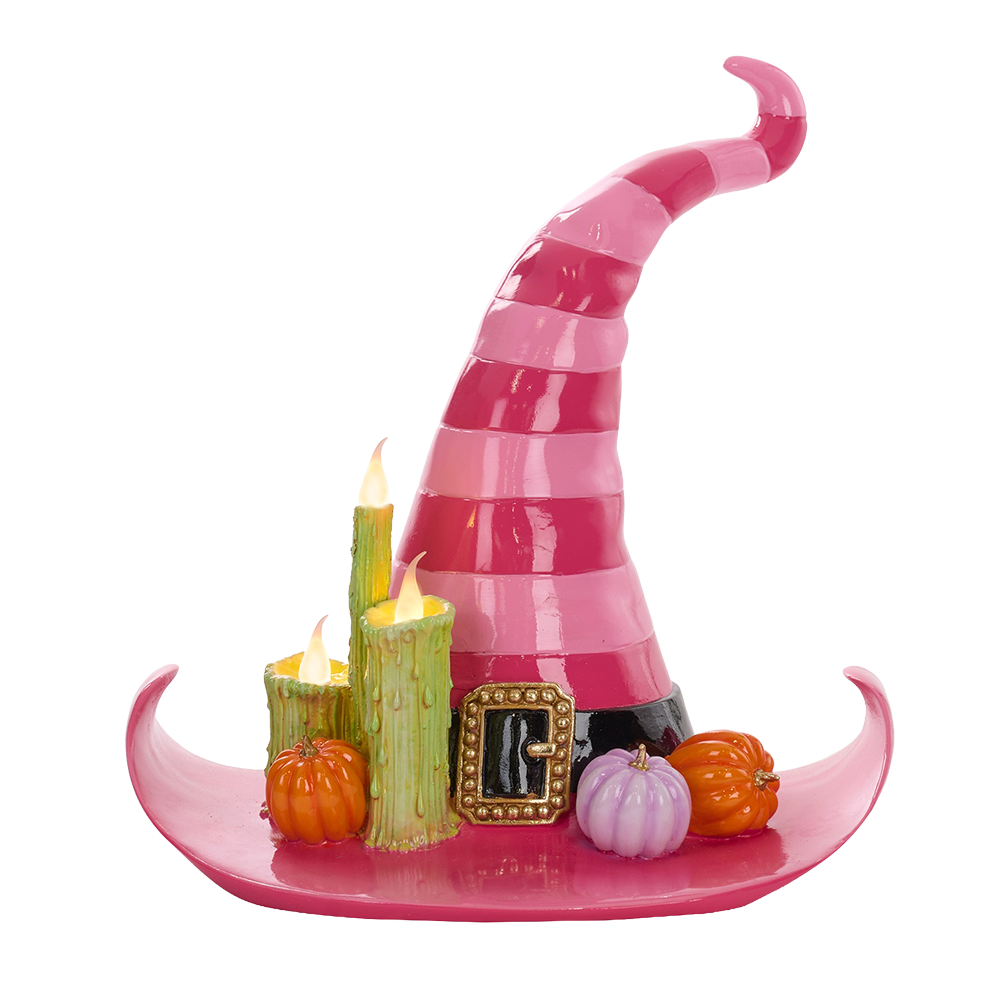 Goodwill M&G Halloween Decor - Pink Witch Hat with LED Lights - 43cm