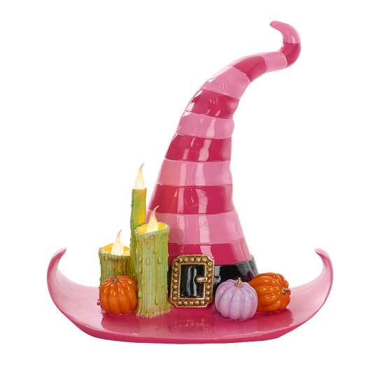 Goodwill M&G Halloween Decoratie Beeld - Roze Heksenhoed incl. LED Verlichting - 43cm