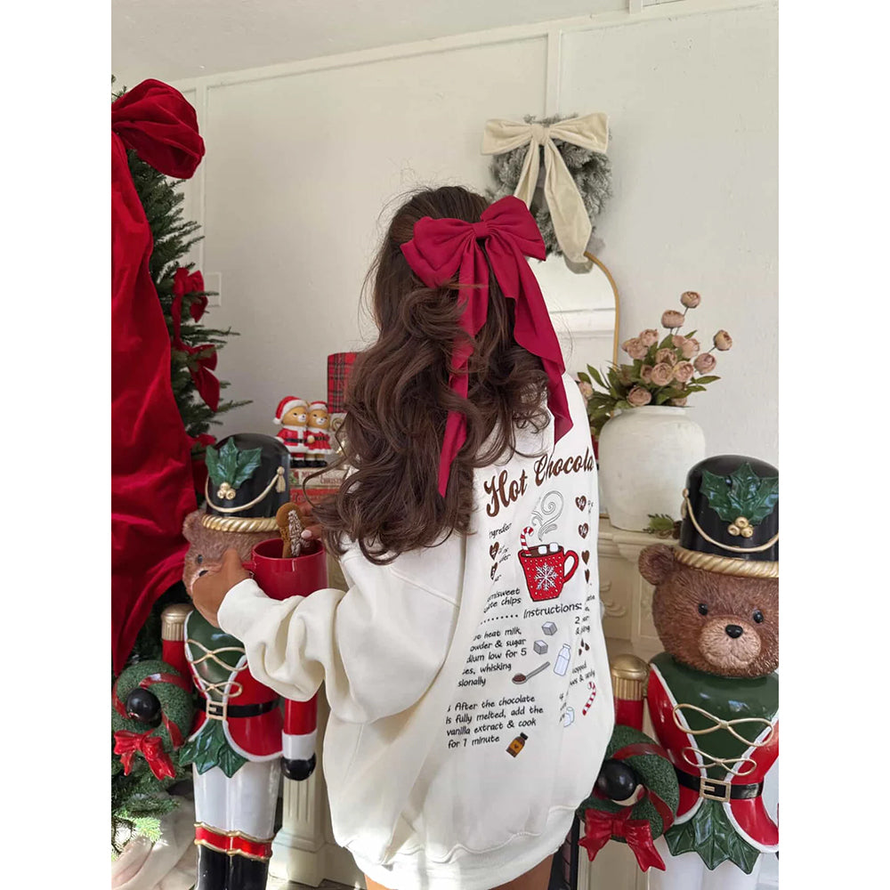 Viv! Christmas Women's Apparel - Hot Chocolate Recipe Embroidered Ivory Sweatshirt