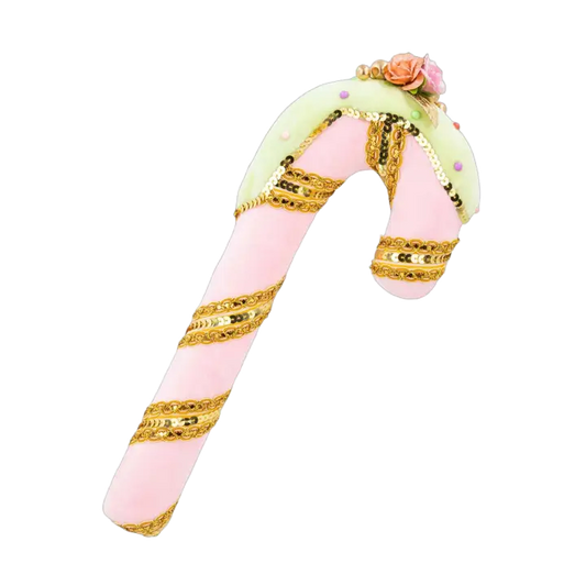 December Diamonds Kerstornament - Zuurstok met Bloemen - pastel roze - 38cm