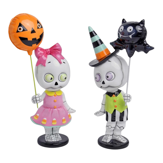 December Diamonds Halloween Decor - Skeleton Kids with Balloons - Set of 2 - 34cm