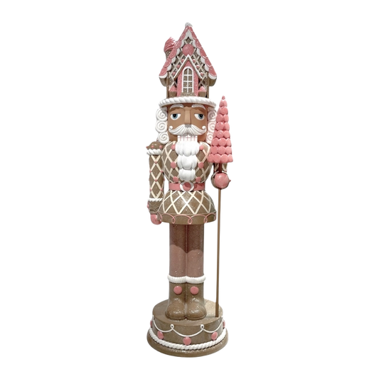 December Diamonds Weihnachtsfigur - XL Lebkuchen-Nussknacker mit Macarons - Braun Weiß Rosa - 91 cm