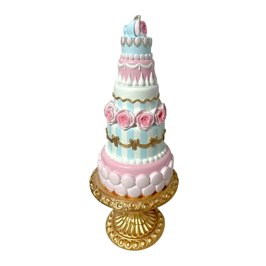 December Diamonds Christmas Tabletop Figure - Marie's Tiered Cake with Macarons - Pink Blue Gold - 53 cm