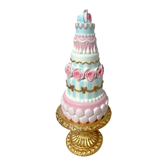 December Diamonds Kerstbeeld - Marie's Taart met Macarons - roze blauw goud - 53cm