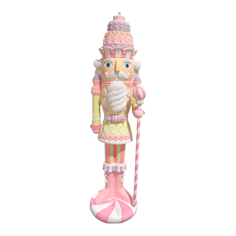 December Diamonds Kerstbeeld - Notenkraker Taart en Snoep - pastel roze groen - 56cm