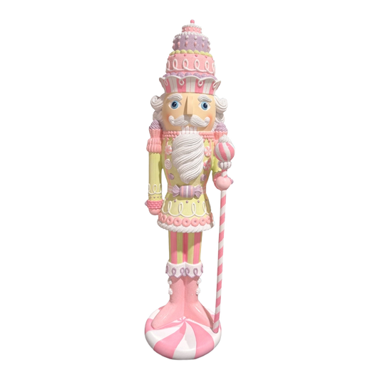 December Diamonds Weihnachtsfigur - Nussknacker mit Torte und Süßigkeiten - Pastellrosa Grün - 56 cm