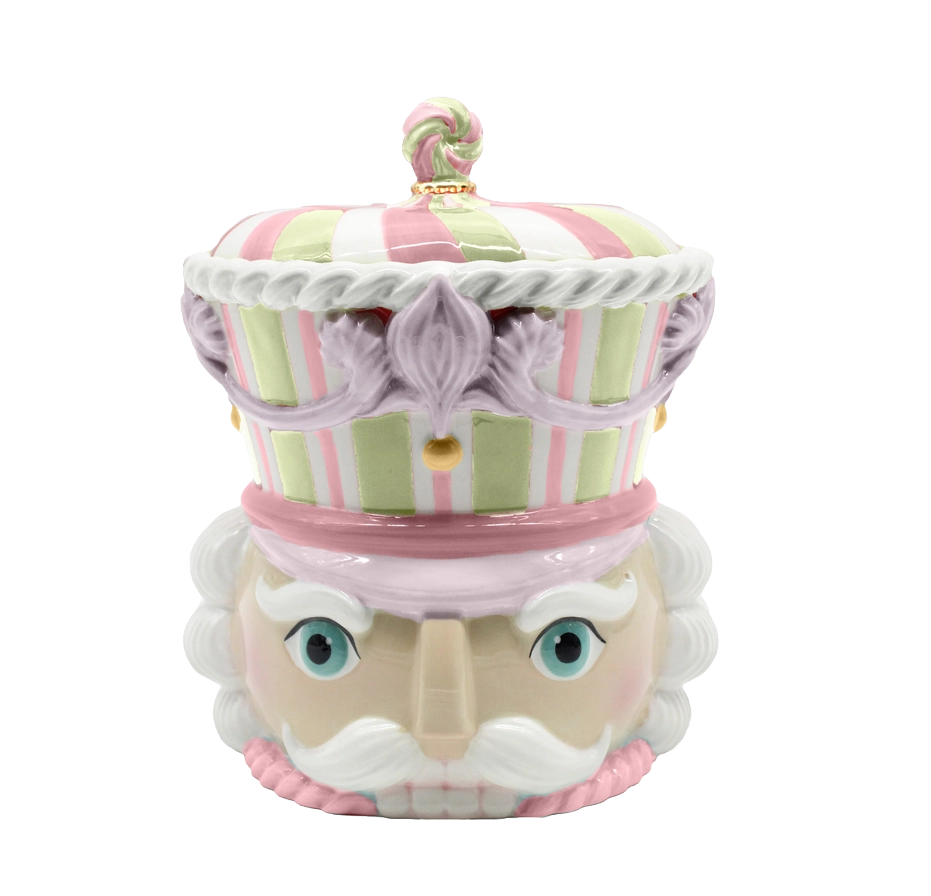 December Diamonds Christmas Tableware - Nutcracker Cookie Jar - Ceramic - Pastel Pink Green - 25 cm