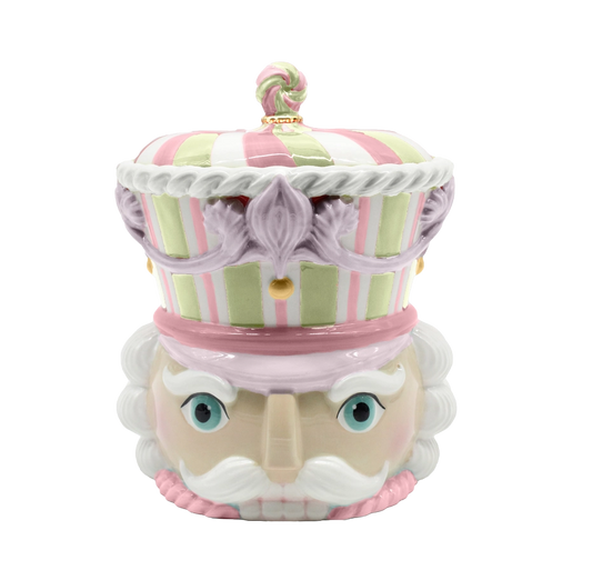 December Diamonds Kerstservies - Kerst Koektrommel Notenkraker - keramiek - pastel roze groen - 25cm