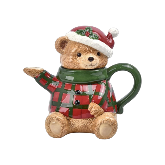 December Diamonds Kerstservies - Teddy Beer Theepot - keramiek - rood groen - 23cm