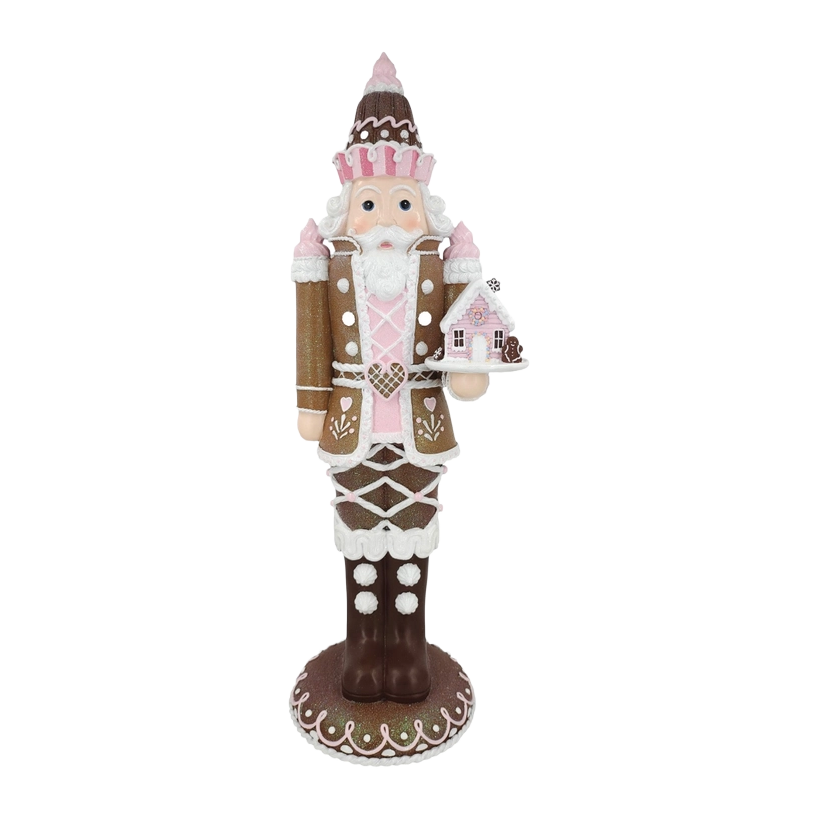 December Diamonds Christmas Tabletop Figure - Gingerbread Nutcracker - Brown White Pink - 53 cm