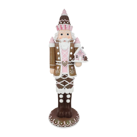 December Diamonds Weihnachtsfigur - Lebkuchen-Nussknacker - Braun Weiß Rosa - 53 cm