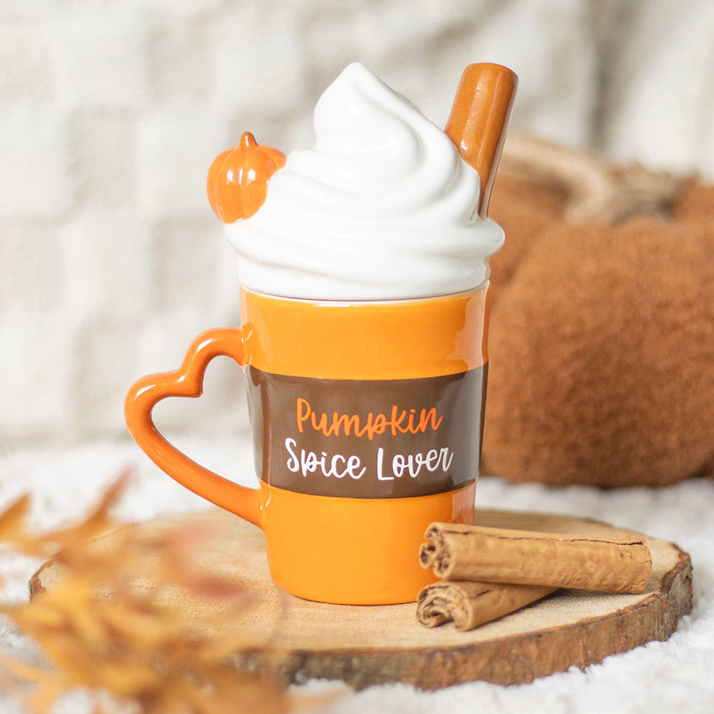 Viv! Christmas Herfstmok - Pumpkin Spice Latte Mok met Deksel - keramiek