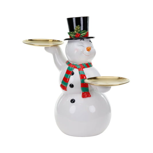 Goodwill M&G Kerstbeeld - Snowman Butler w/ Plates - wit rood - 61cm