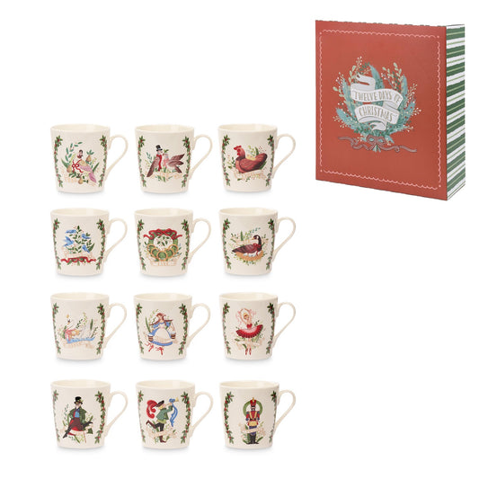Goodwill M&G Christmas Tableware - 12 Days Till Christmas Mug Gift Box - Set of 12 Mugs - Porcelain - 12 cm