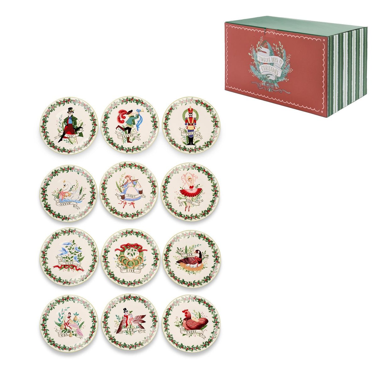 Goodwill M&G Christmas Tableware - 12 Days Till Christmas Plate Gift Box - Set of 12 Plates - Porcelain - 20 cm
