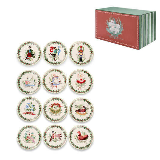 Goodwill M&G Kerstservies - 12 days till Christmas Plate Gift Box - set van 12 borden - porselein - 20cm
