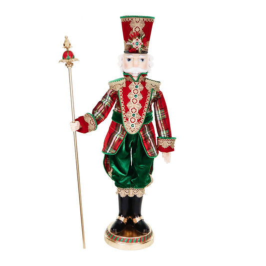 Goodwill M&G Weihnachtsfigur - Tartan-Nussknacker mit Stab - Rot Grün - 96 cm