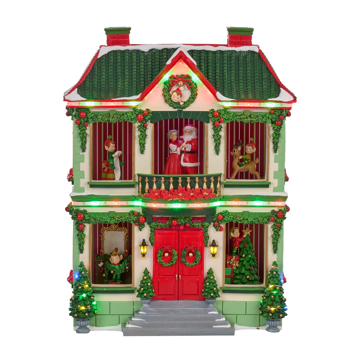 Goodwill M&G Weihnachtsfigur - Weihnachtshaus mit Musik und LED-Beleuchtung - Rot Grün - 47 cm
