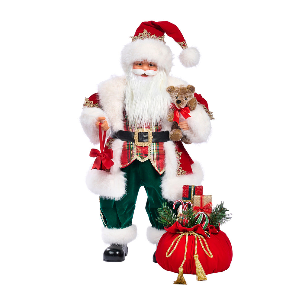 Goodwill M&G Kerstbeeld - Tartan Santa Doll with Gift Bag - 94,5cm