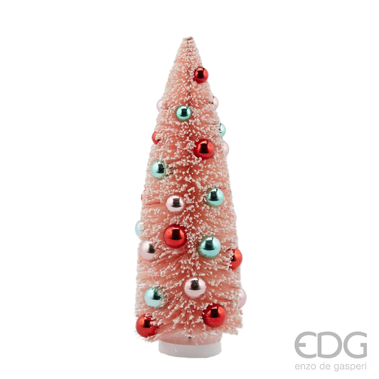 Viv! Christmas Tabletop Figure - Christmas Tree with Baubles - pastel pink - 38cm