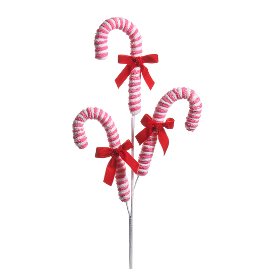 Viv! Christmas Weihnachtszweig - Zuckerstange mit Schleife - Rosa Rot - 74 cm