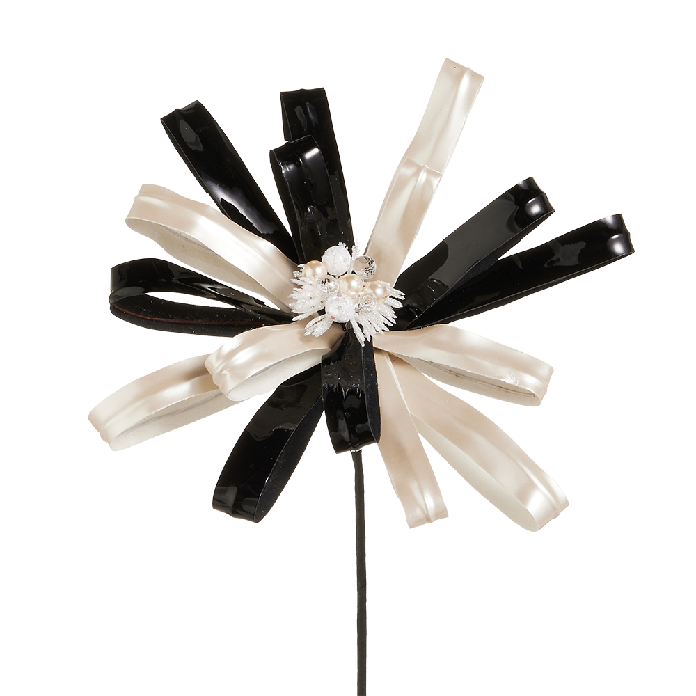 Viv! Christmas Pick - Luxury Flower w/ Pearls - Black White - 46 cm