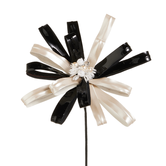 Viv! Christmas Weihnachtszweig - Luxus-Blume mit Perlen - Schwarz Weiß - 46 cm