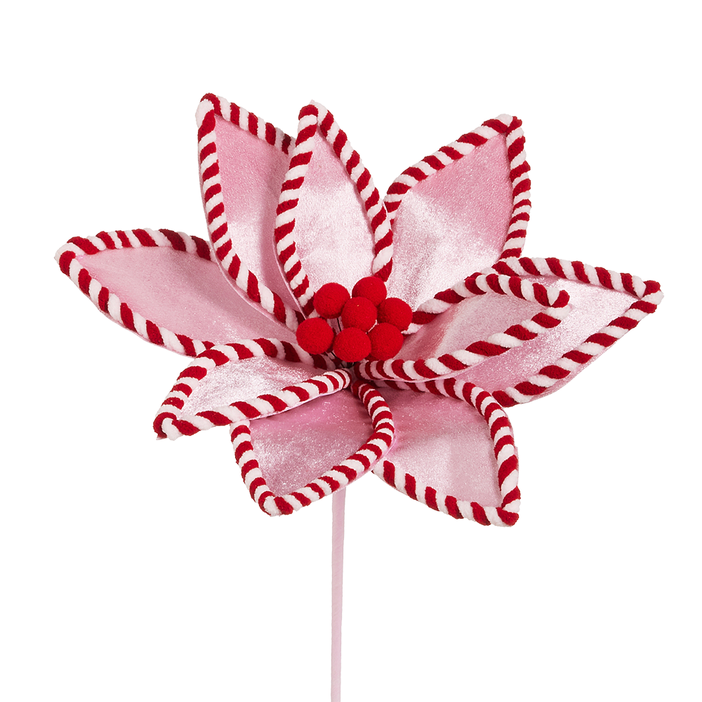 Viv! Christmas Pick - Peppermint Poinsettia Flower - Pink Red - 56 cm