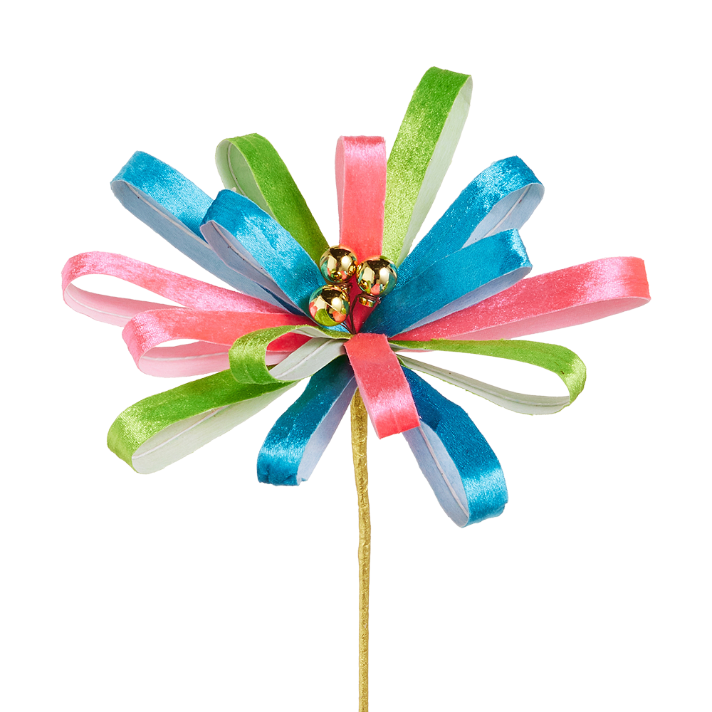 Viv! Christmas Weihnachtszweig - Samtblume mit Pompons - Bunt - 53 cm