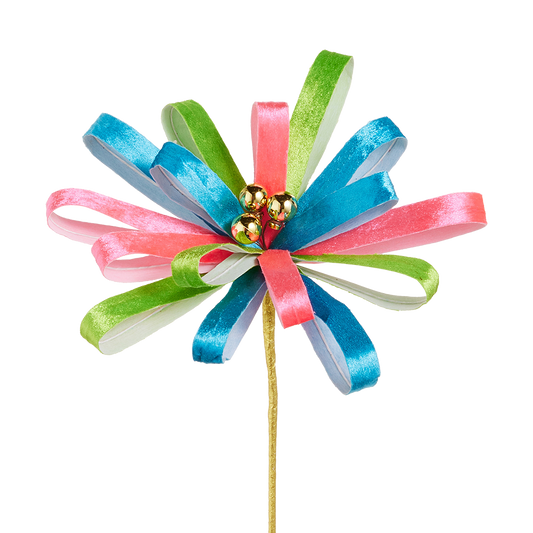 Viv! Christmas Pick - Velvet Flower w/ Pom Poms - Multicoloured - 53 cm