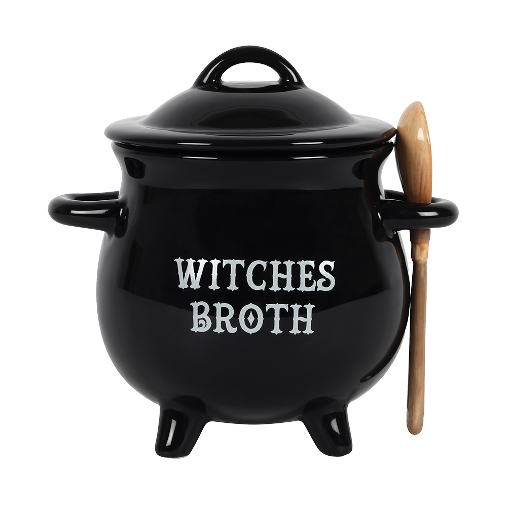 Viv! Christmas Halloween Servies - Heksenbrouwsel Ketel Soepkom met Bezemsteel Lepel - keramiek