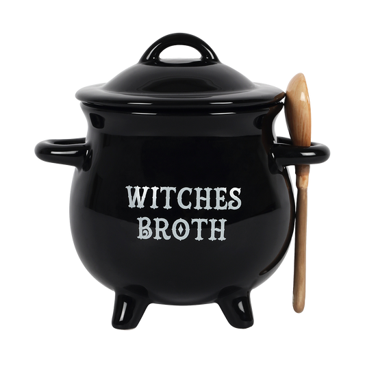 Viv! Christmas Halloween Servies - Heksenbrouwsel Ketel Soepkom met Bezemsteel Lepel - keramiek