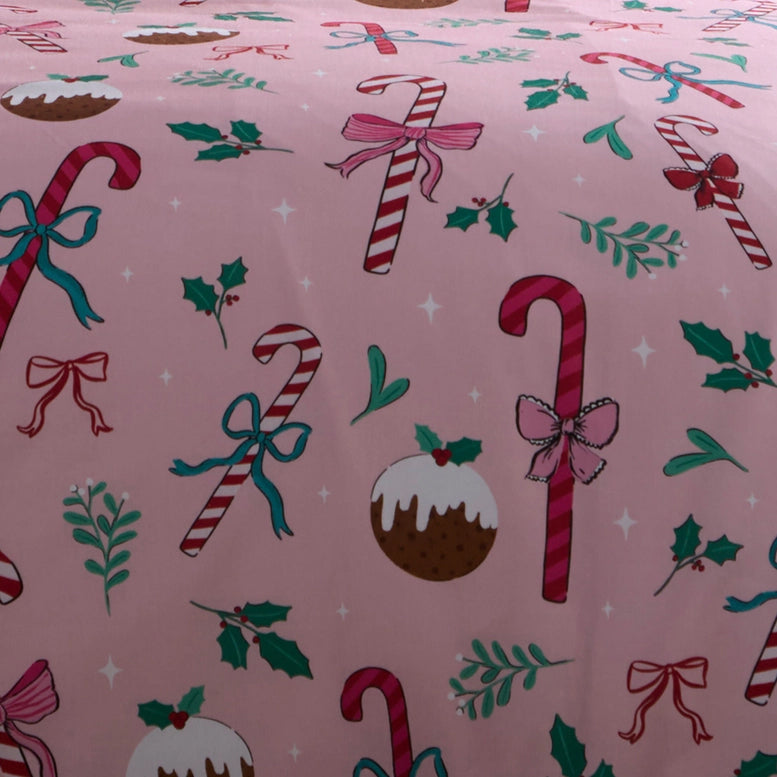 Viv! Christmas Duvet Cover Set - Pink Candy Cane - Reversible