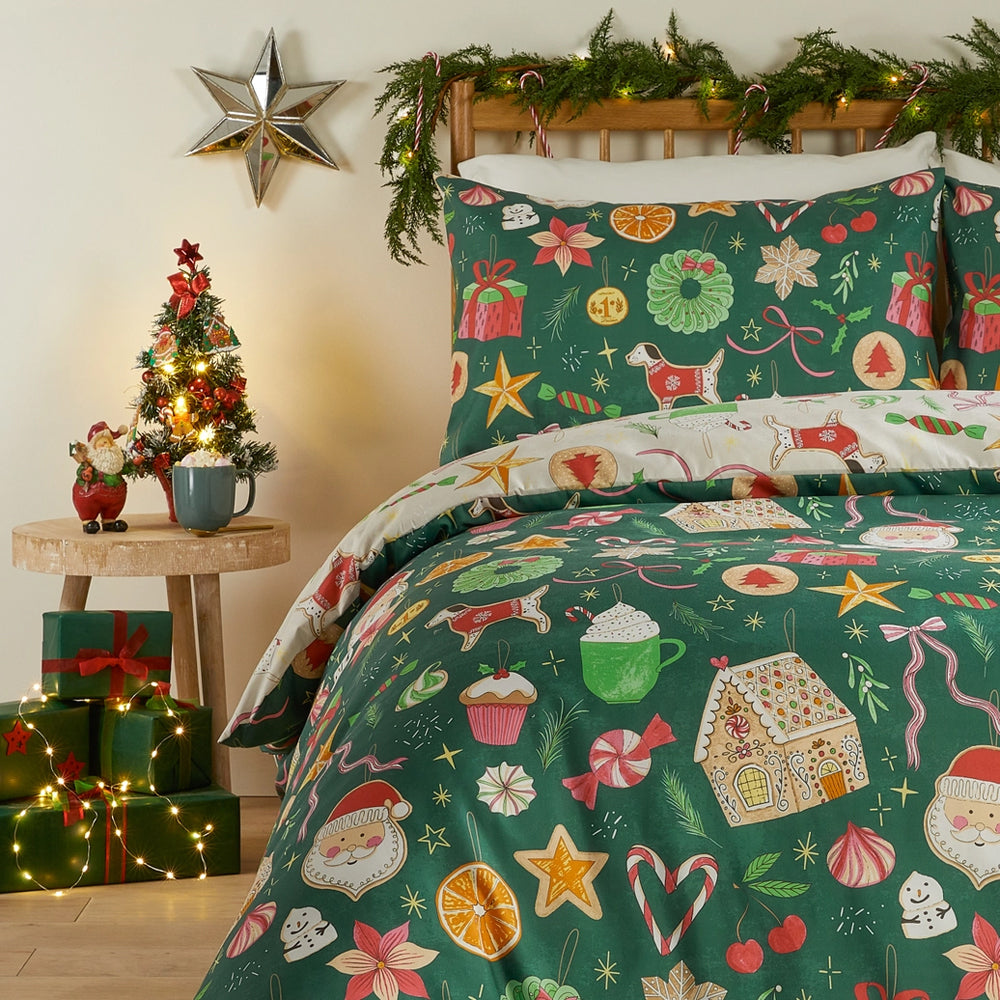 Viv! Christmas Duvet Cover Set - Festive Treats - Soft Touch - Reversible