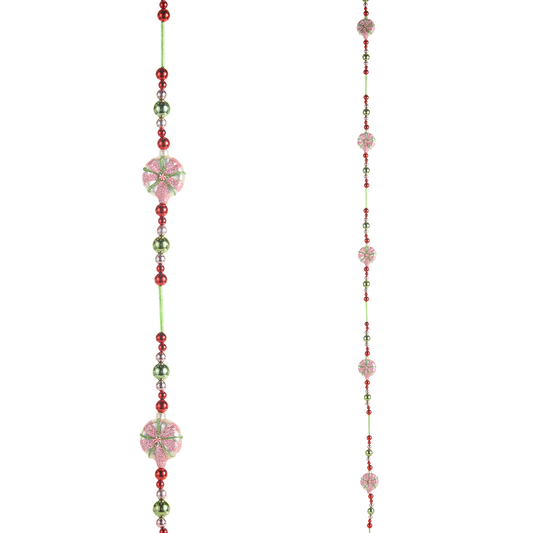 Viv! Christmas Weihnachtsgirlande - Pfefferminzbonbons & Perlen - Glas - Rot Rosa Grün - 183 cm