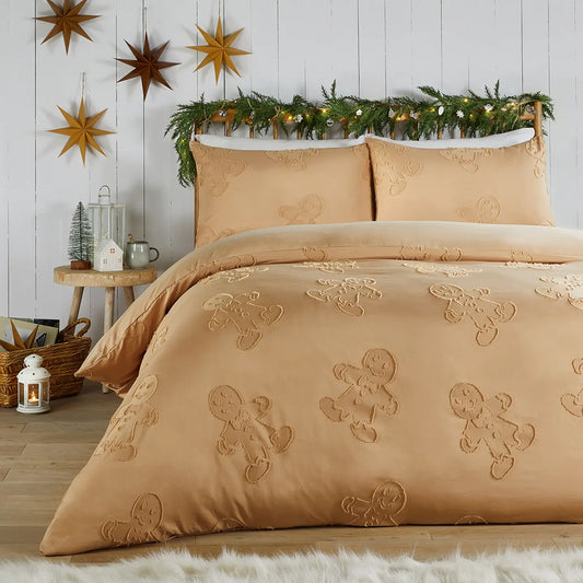 Viv! Christmas Duvet Cover - Tufted Gingerbread Man - Soft Touch - Brown