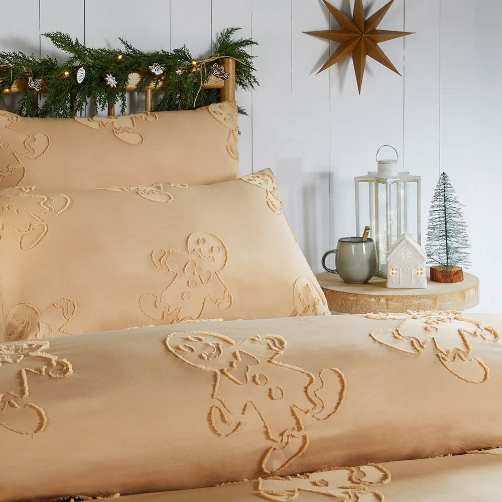 Viv! Christmas Duvet Cover - Tufted Gingerbread Man - Soft Touch - Brown
