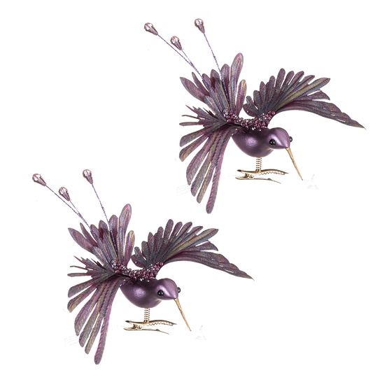 Viv! Christmas Tree Decoration - Hummingbird on Clip - purple - 18cm