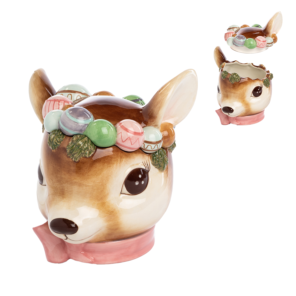 Viv! Christmas tableware - Cookie Jar Bambi / Deer Head - ceramic - pastel - pink - 21.5cm