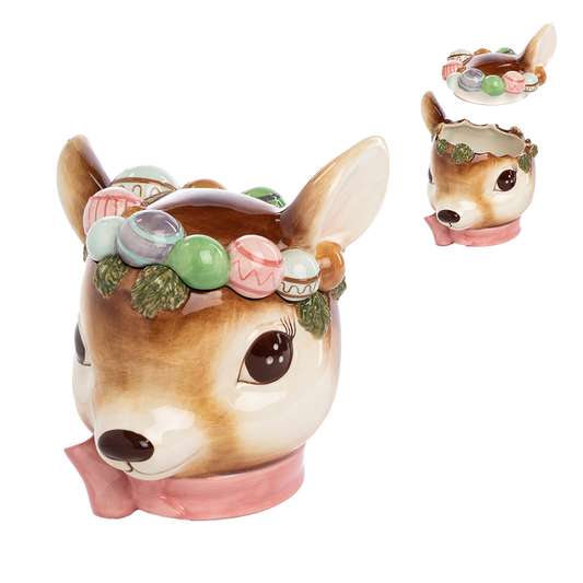 Viv! Christmas tableware - Cookie Jar Bambi / Deer Head - ceramic - pastel - pink - 21.5cm