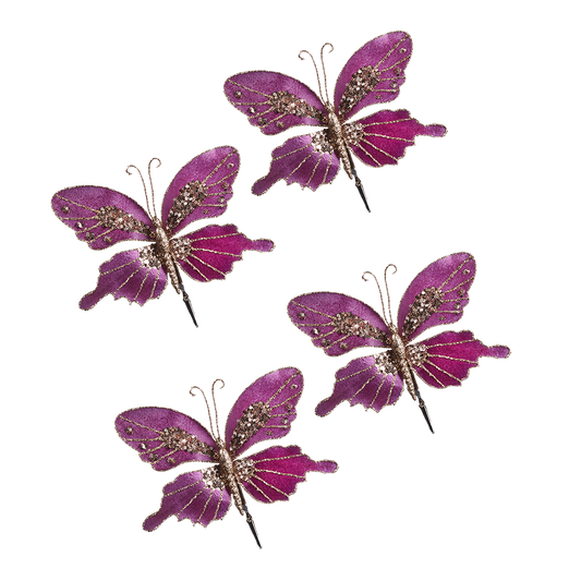 Goodwill M&G Tree Decoration - Butterfly on Clip - 4 pieces - purple - 20cm