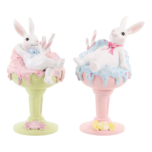 Goodwill M&G Paasdecoratie - Chillende Paashaas in IJsbeker - set van 2 - pasen - 21cm