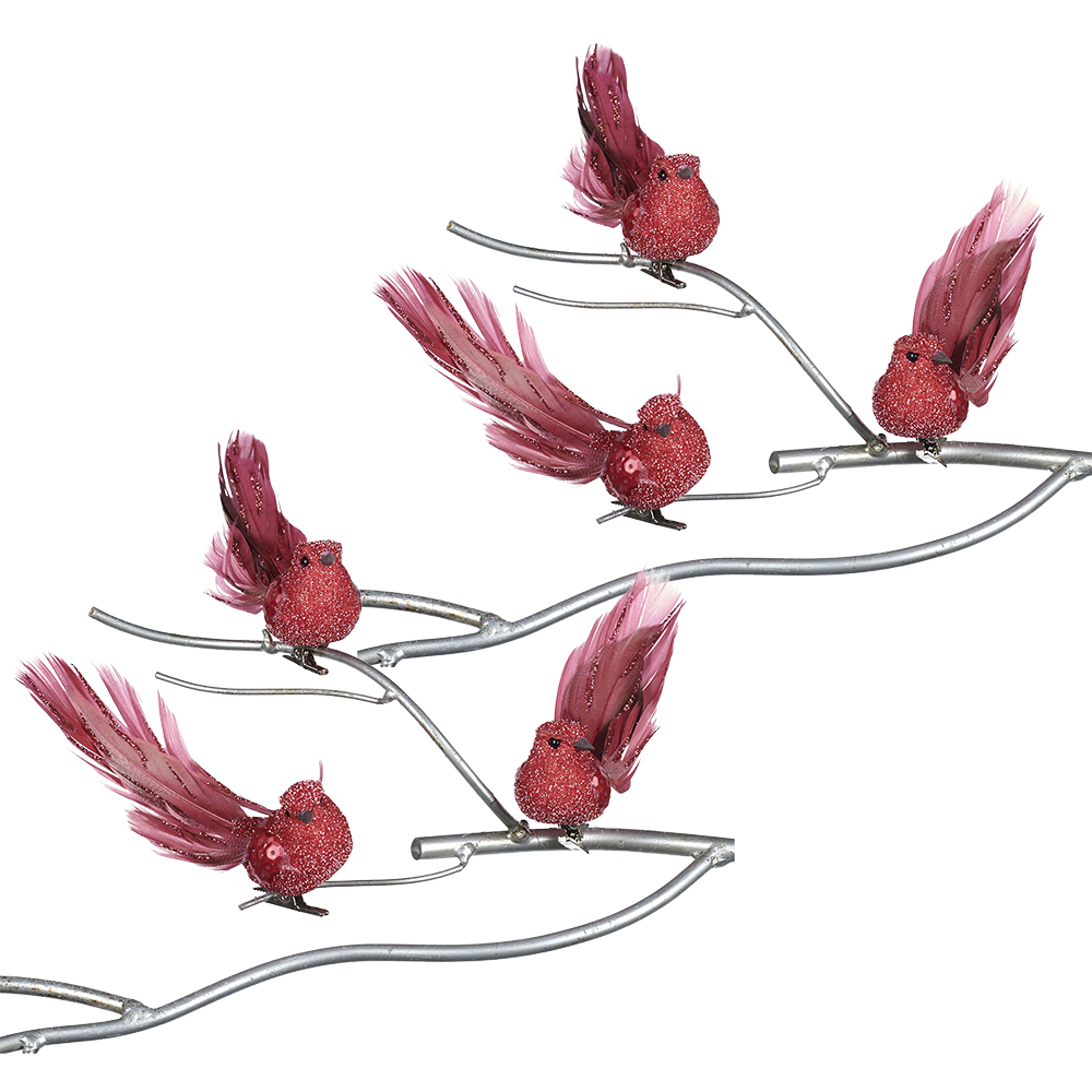 Goodwill M&G Tree Decoration - Birds on Clip - set of 6 - pink - 14cm