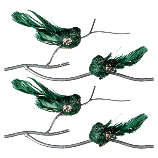 Viv! Christmas Tree Decoration - Birds on Clip - set of 2 - green - 13cm