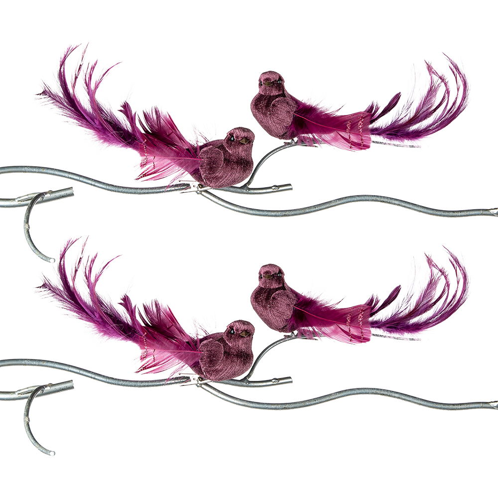 Viv! Christmas Tree Decoration - Birds on Clip - set of 2 - purple - 20cm