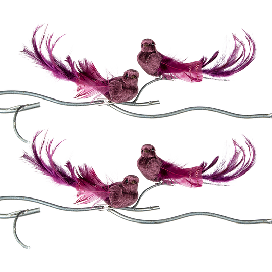 Viv! Christmas Tree Decoration - Birds on Clip - set of 2 - purple - 20cm