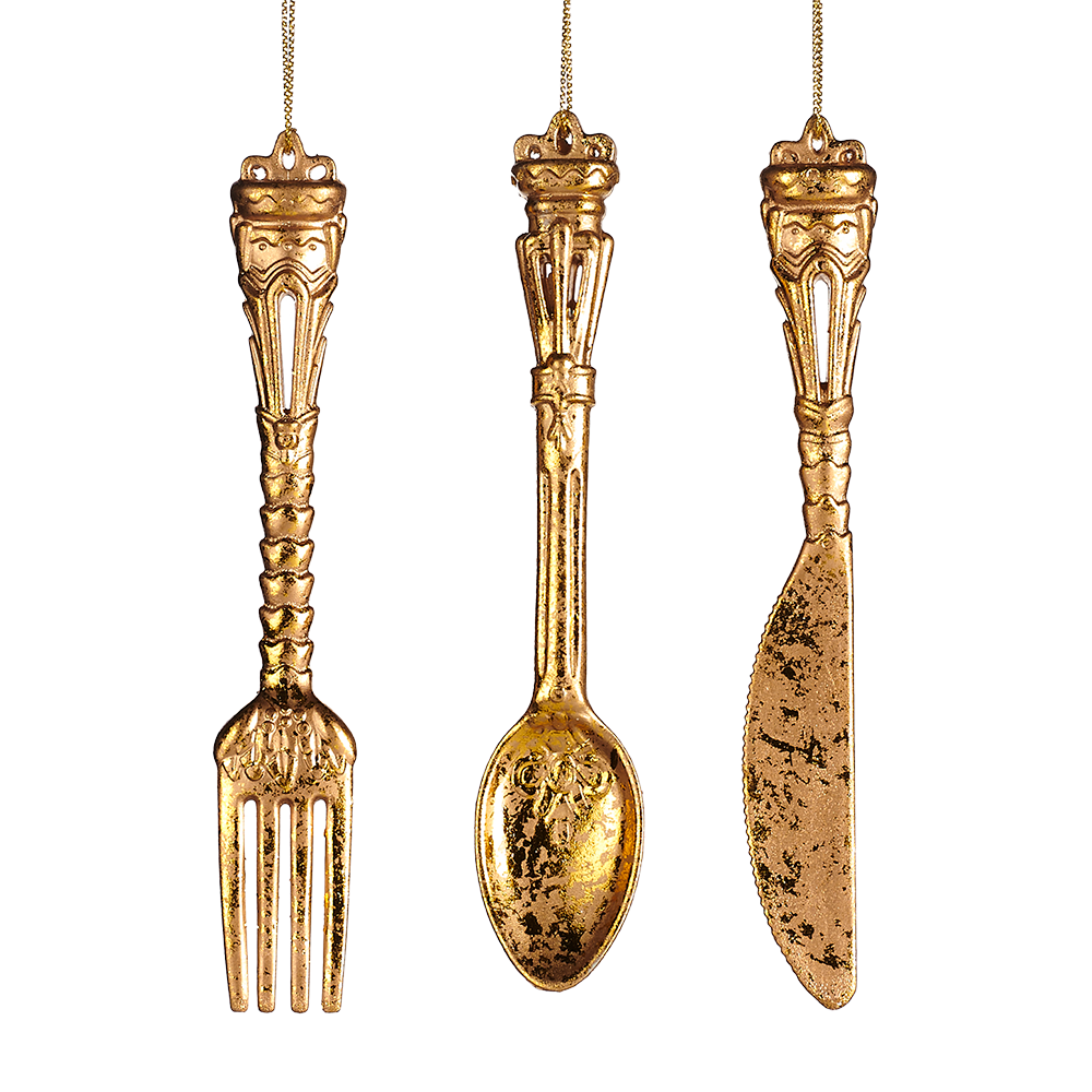 Goodwill M&G Christmas Ornament - Antique Cutlery Set - Set of 3 - Gold - 15cm