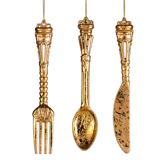 Goodwill M&G Christmas Ornament - Antique Cutlery Set - Set of 3 - Gold - 15cm